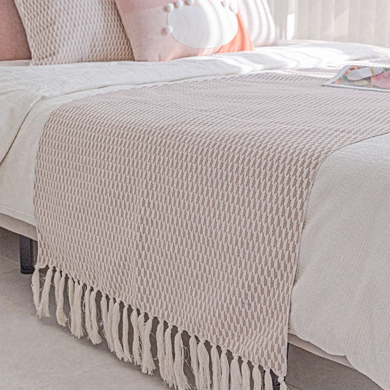 Pink and White Geometric Pattern Bed Cushion Set