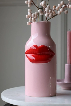 Pink Ceramic Vase With Luscious Red Lipsdecorative vase ,Modern Ceramic Vase for Home Decoration 