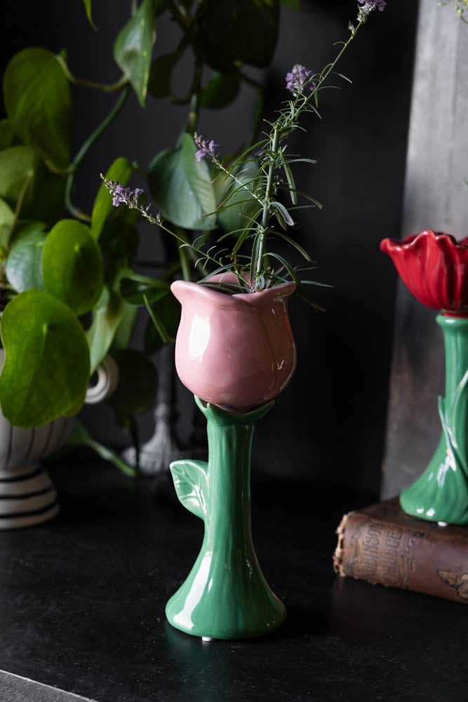 Pink Flower Earthenware Single Stem Vase