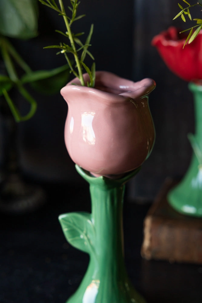 Pink Flower Earthenware Single Stem Vase