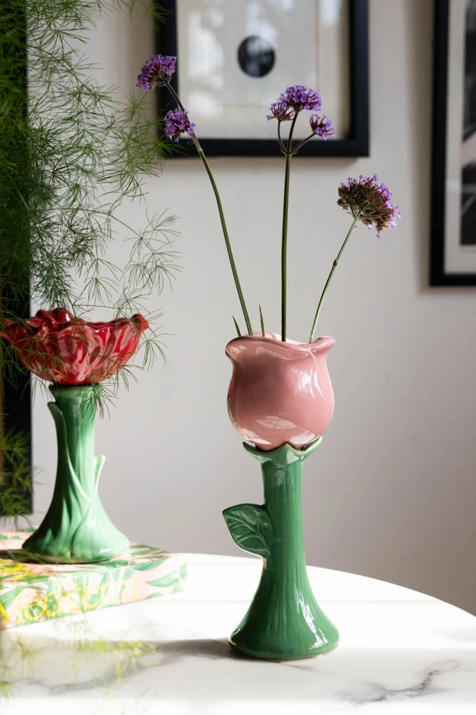 Pink Flower Earthenware Single Stem Vase