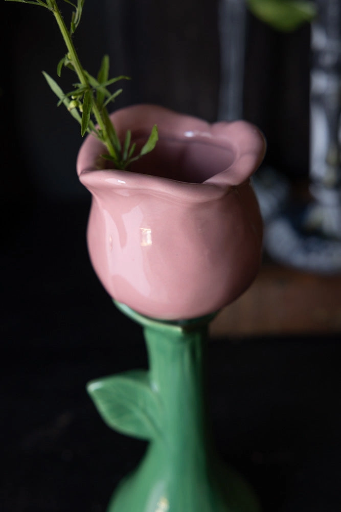 Pink Flower Earthenware Single Stem Vase