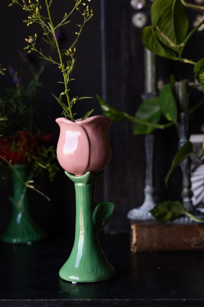 Pink Flower Earthenware Single Stem Vase