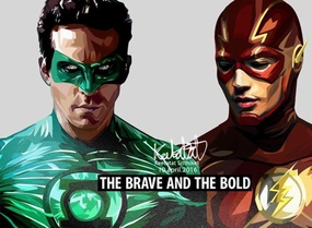 Pop Art Wall Decoration Drawing (Green Lantern VS The Flash) DCmodern abstract painting decor