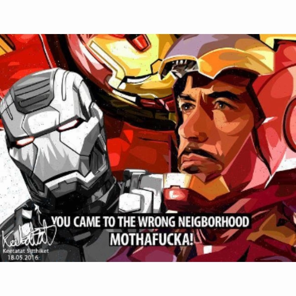 Pop Art Wall Decoration Drawing (Iron Man You Came To The Wrong Neighbourhood 2pcs)  Marvelmodern abstract painting decor