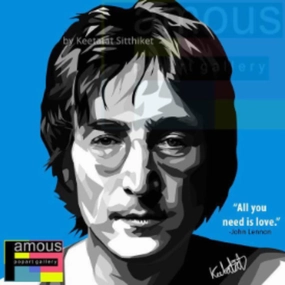 Pop Art Wall Decoration Drawing (John Lennon - Blue)  Beatles modern abstract painting decor