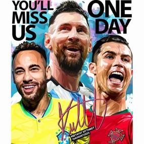 Pop Art Wall Decoration Drawing (Neymar & Messi & Cristiano Ronaldo - YOU'LL MISS US ONE DAY) modern abstract painting decor