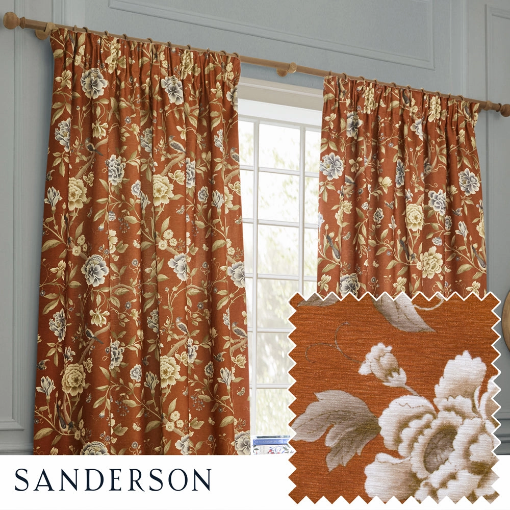 Porcelain Garden Printed Chenille Pencil Pleat Curtains Rusthome decor ,wall decor 