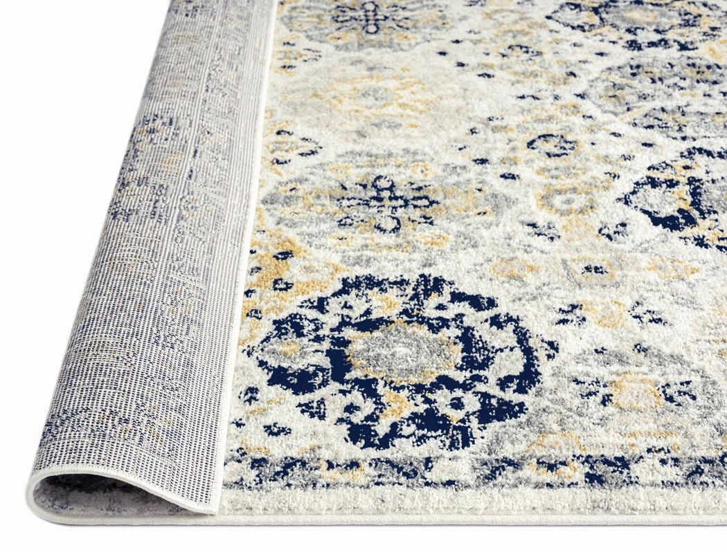 Priscilla Yellow and Navy Blue Floral Transitional Rug *NO RETURNS UNLESS FAULTY