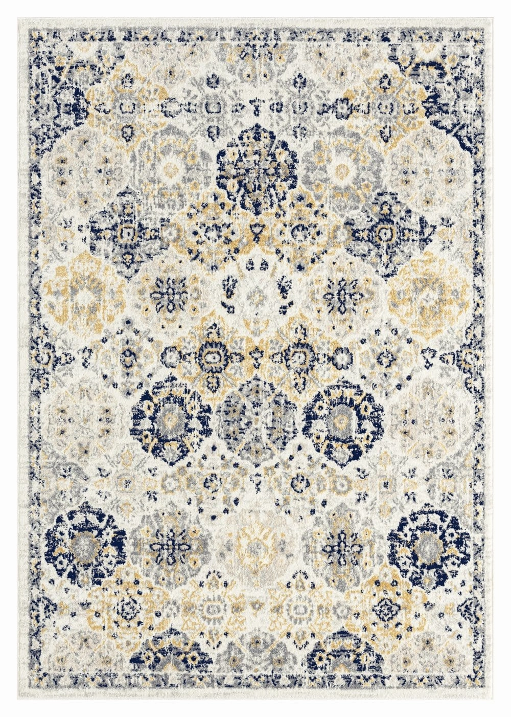 Priscilla Yellow and Navy Blue Floral Transitional Rug *NO RETURNS UNLESS FAULTYmodern color block patchwork rug