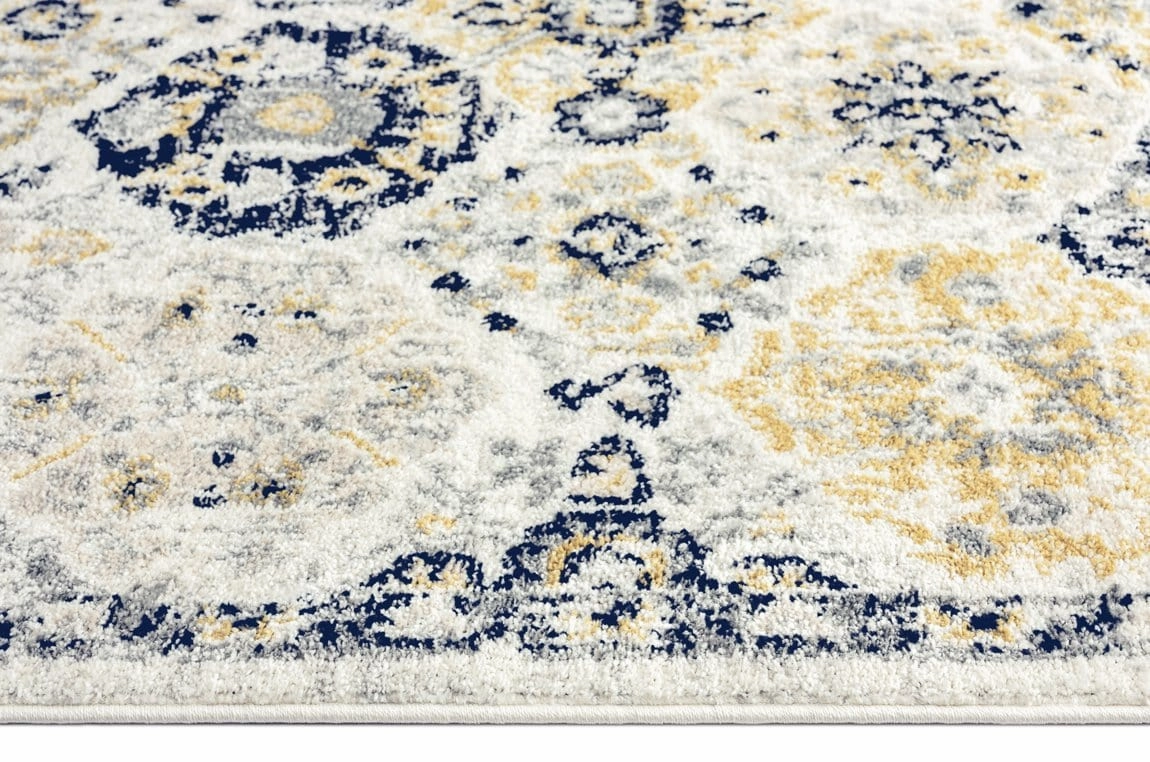Priscilla Yellow and Navy Blue Floral Transitional Rug *NO RETURNS UNLESS FAULTY