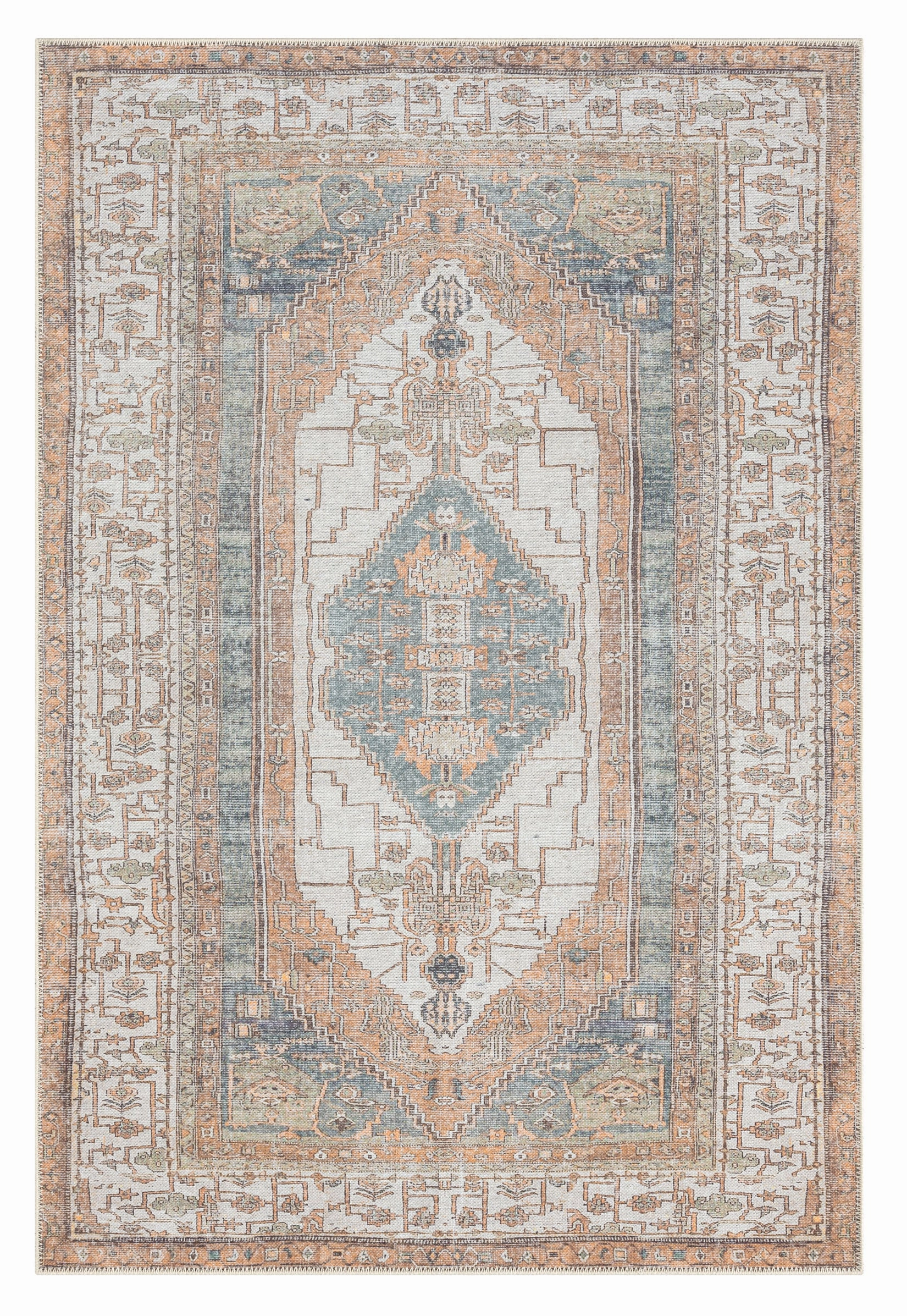 Priya Orange and Green Traditional Distressed Washable Rugmodern color block patchwork rug