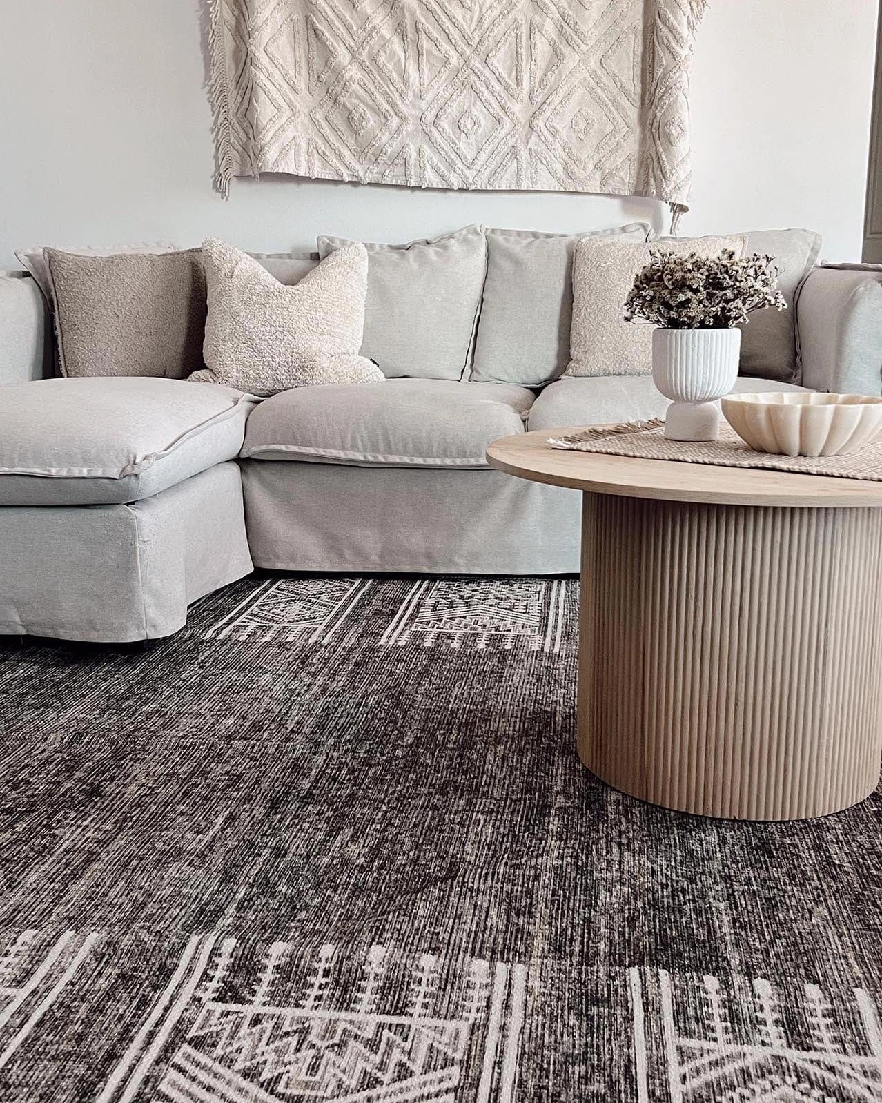 Raia Charcoal and Grey Tribal Distressed Washable Rug *NO RETURNS UNLESS FAULTY