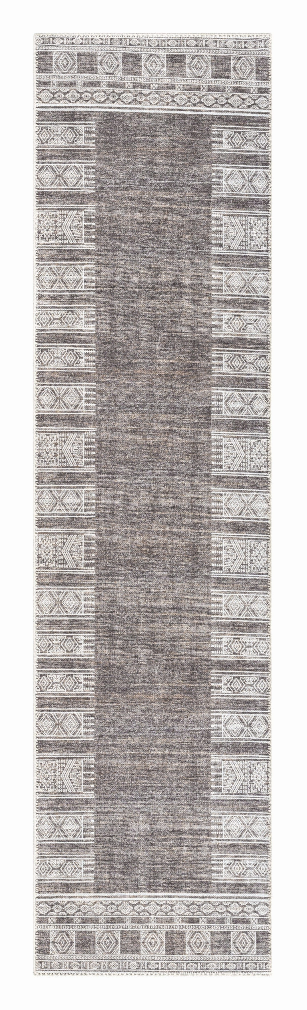 Raia Charcoal and Grey Tribal Distressed Washable Runner Rug *NO RETURNS UNLESS FAULTYmodern color block patchwork rug