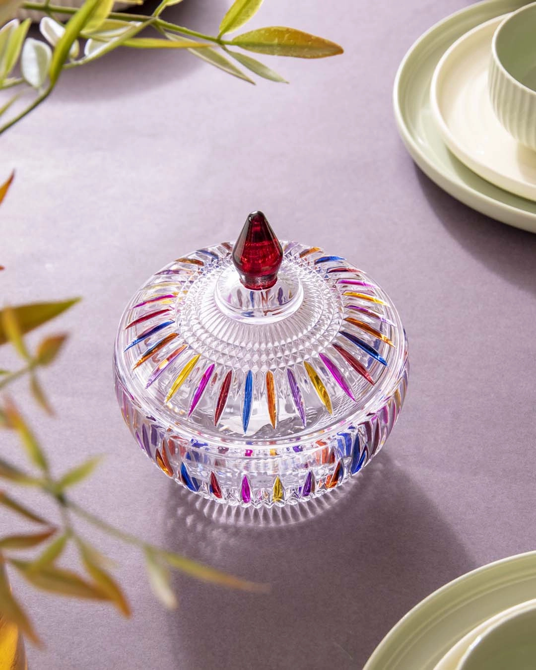 Rainbow Crystal Glass Candy Jar
