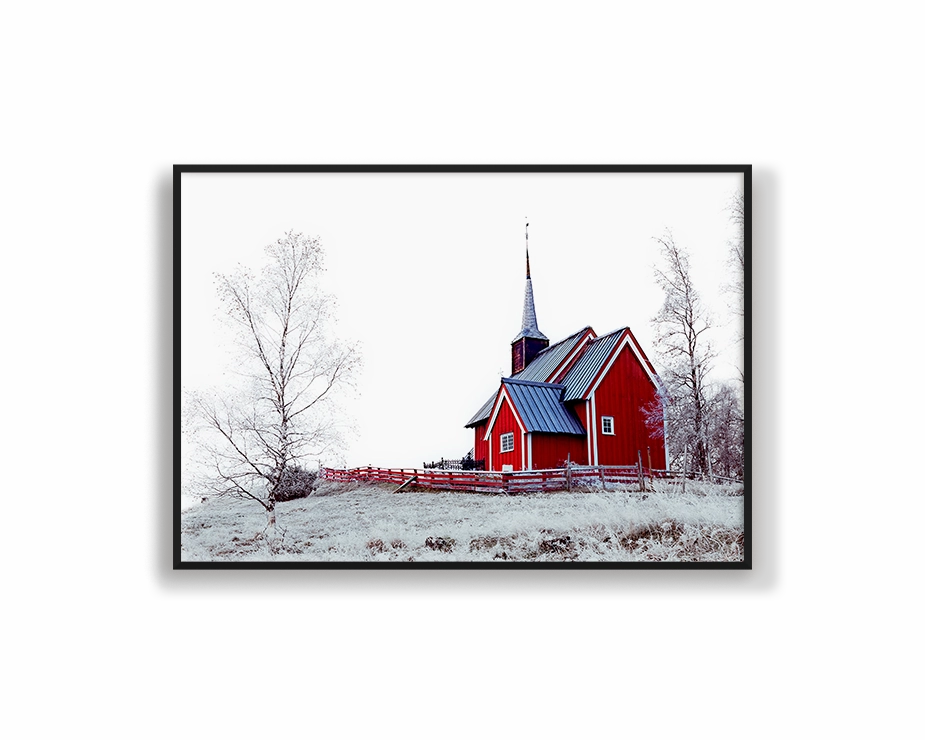 Red Church Landscapemodern abstract painting decor