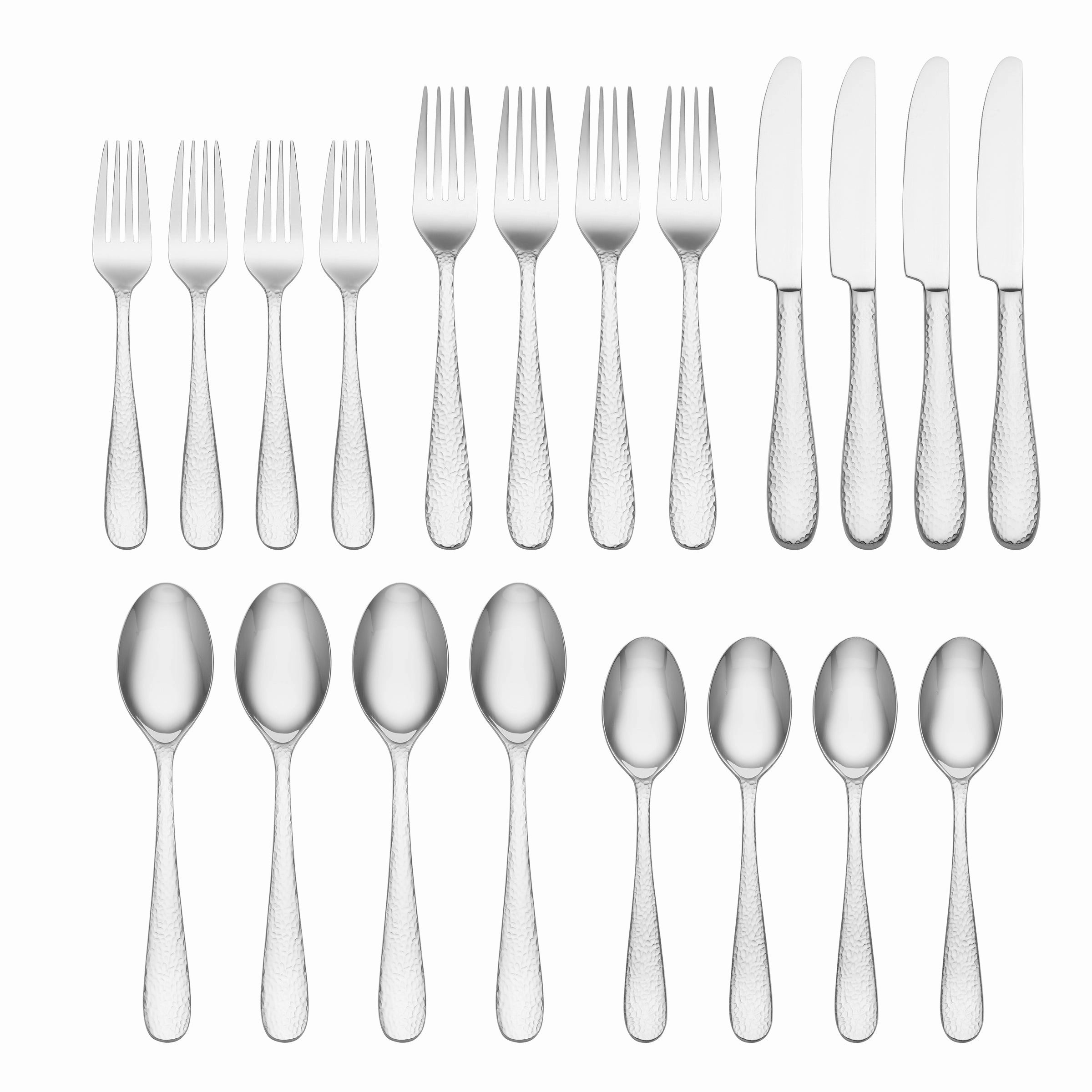Rendezvous Mirror Hammered 20 Piece Flatware Set