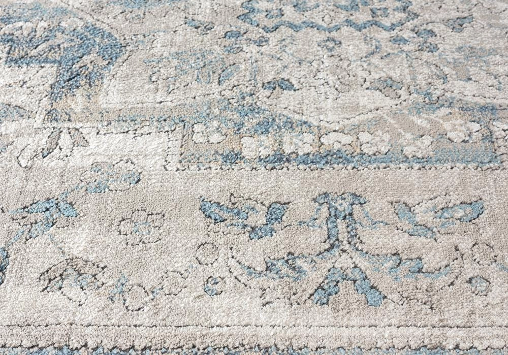 Rhona Blue And Grey Distressed Floral Runner Rug