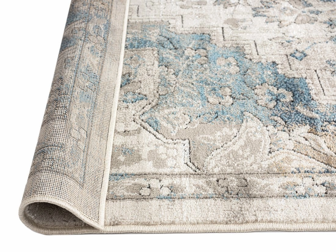 Rhona Blue And Grey Distressed Floral Runner Rug
