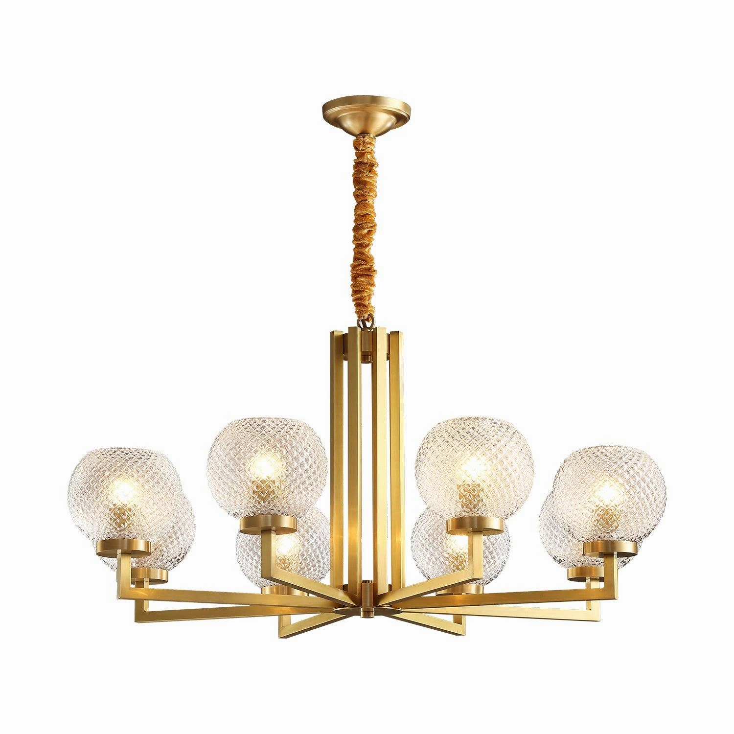 Ribbed Glass Brass Chandelier