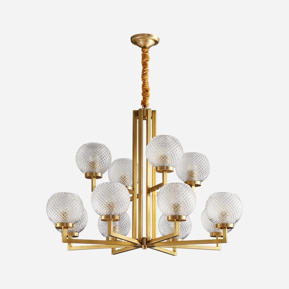 Ribbed Glass Brass Chandelier