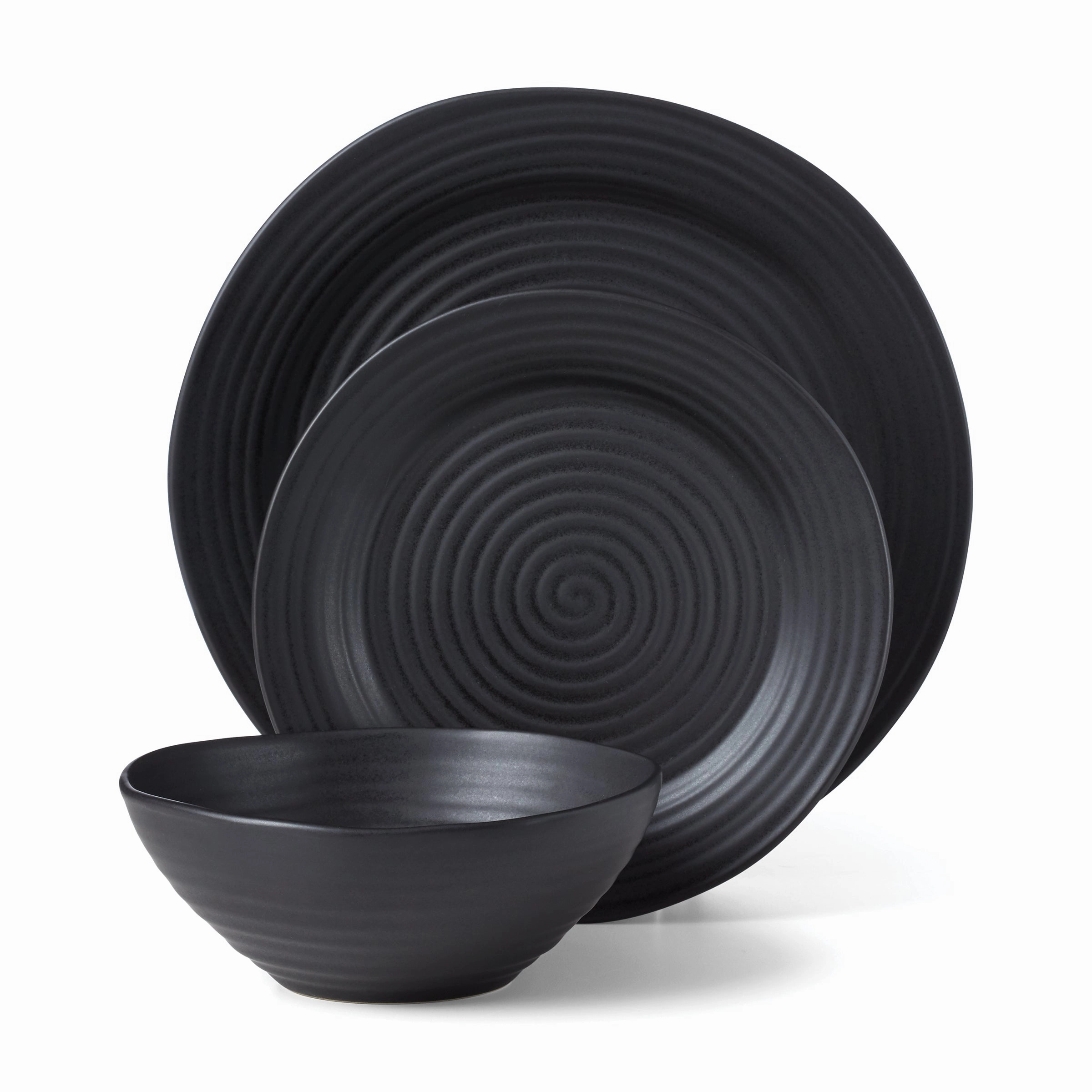 Ridge Black 12-Piece Dinnerware Set