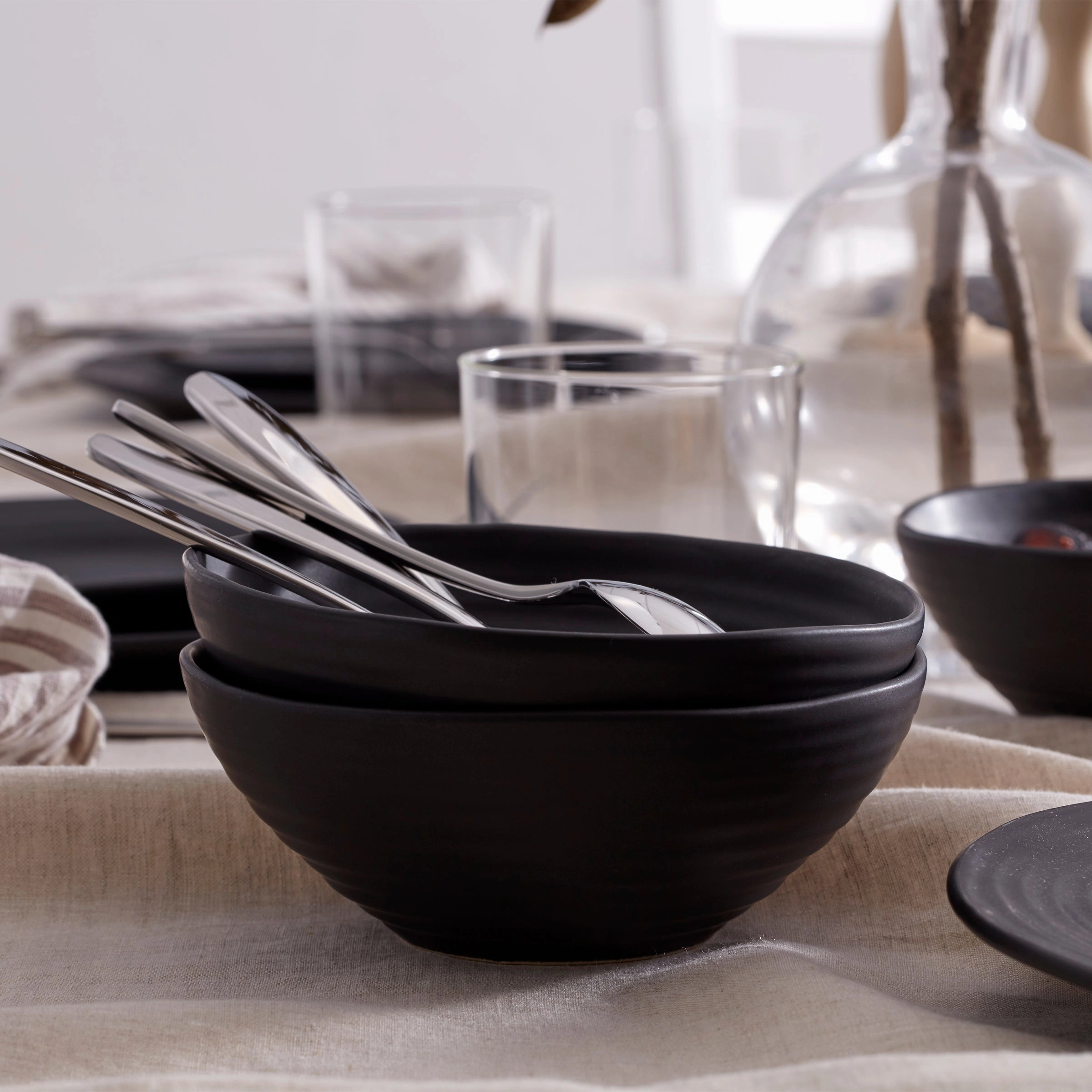 Ridge Black 12-Piece Dinnerware Set