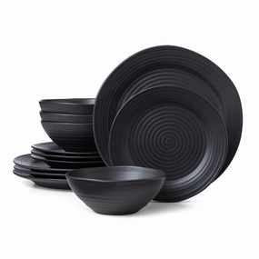 Ridge Black 12-Piece Dinnerware Setmodern kitchen decor ,kitchen dinner set ,dinnerware 