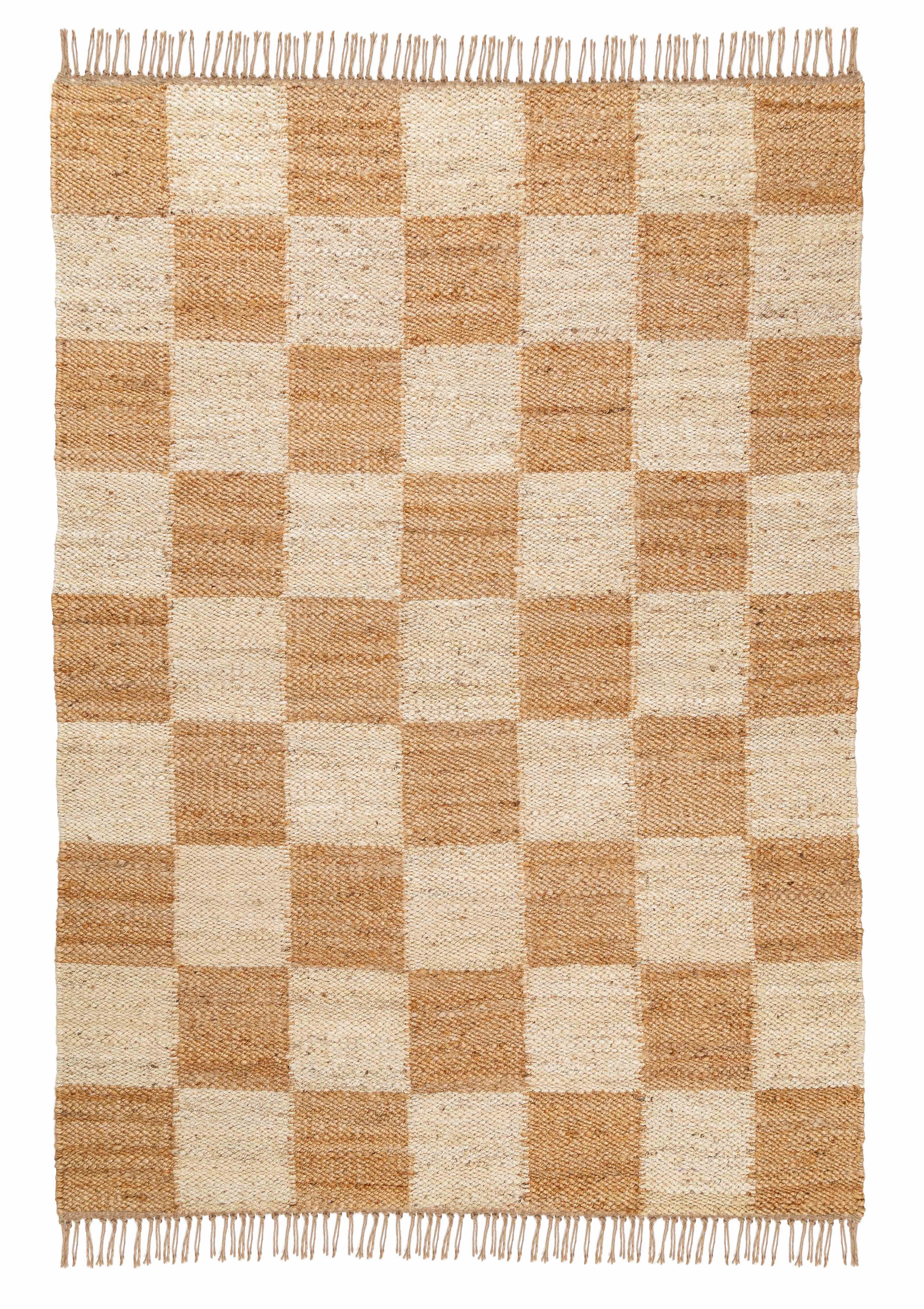 Riley Natural and Bleached Checkered Jute Rug *NO RETURNS UNLESS FAULTYmodern color block patchwork rug