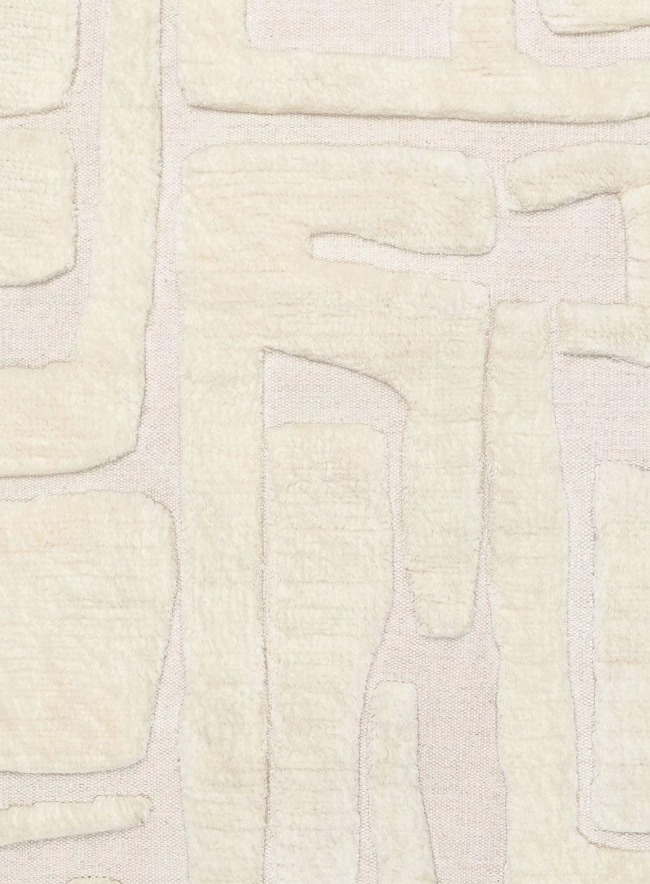 Rolini Ivory Abstract Textured Wool Rug