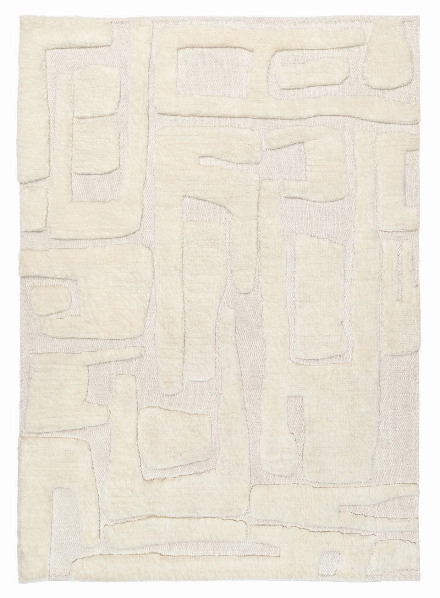 Rolini Ivory Abstract Textured Wool Rugmodern color block patchwork rug