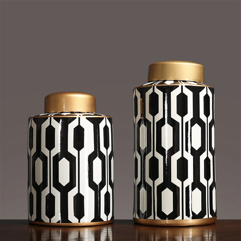 Round Black and White Urn Vase