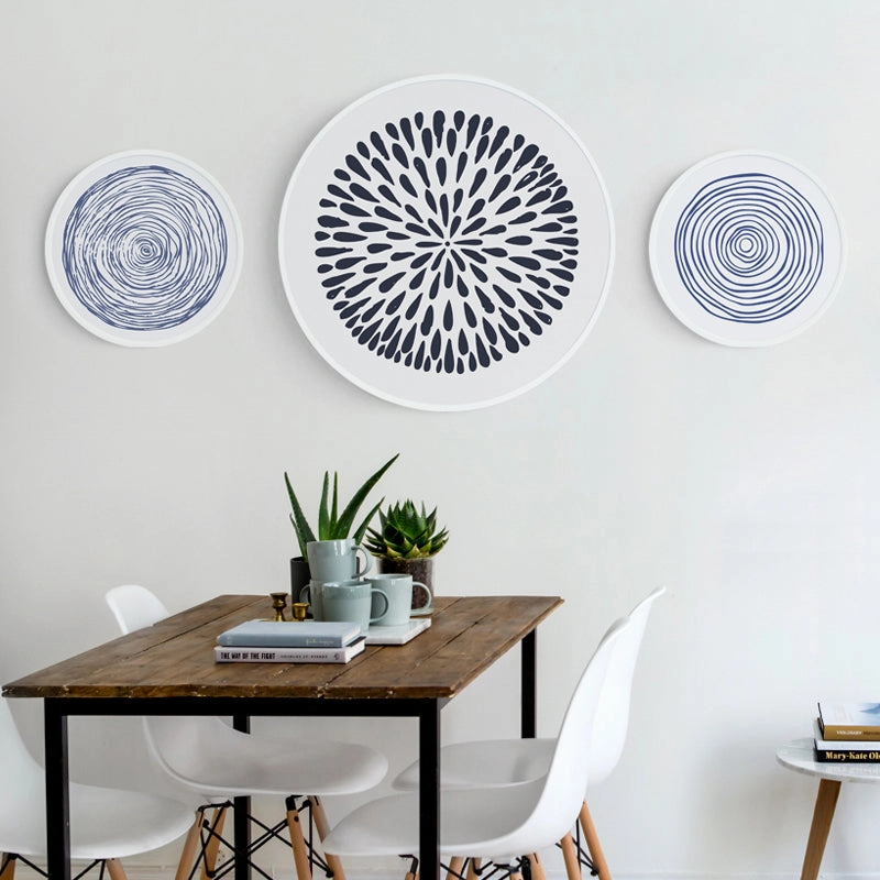 Round Blue and White Art Prints With Framehome decor ,wall decor 