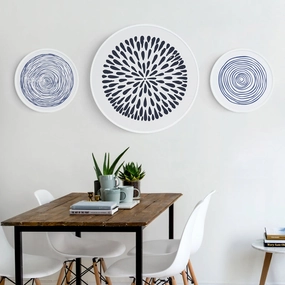 Round Blue and White Art Prints With Framehome decor ,wall decor 