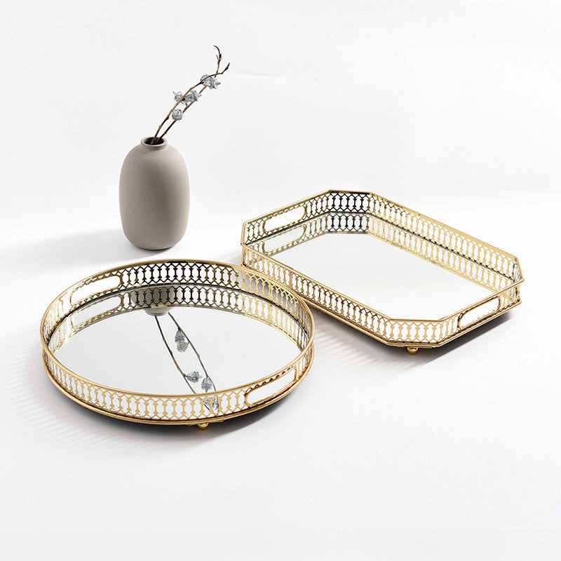 Round Vintage Gold Mirrored Tray SALE