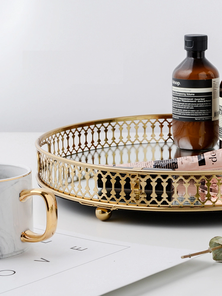 Round Vintage Gold Mirrored Tray SALE