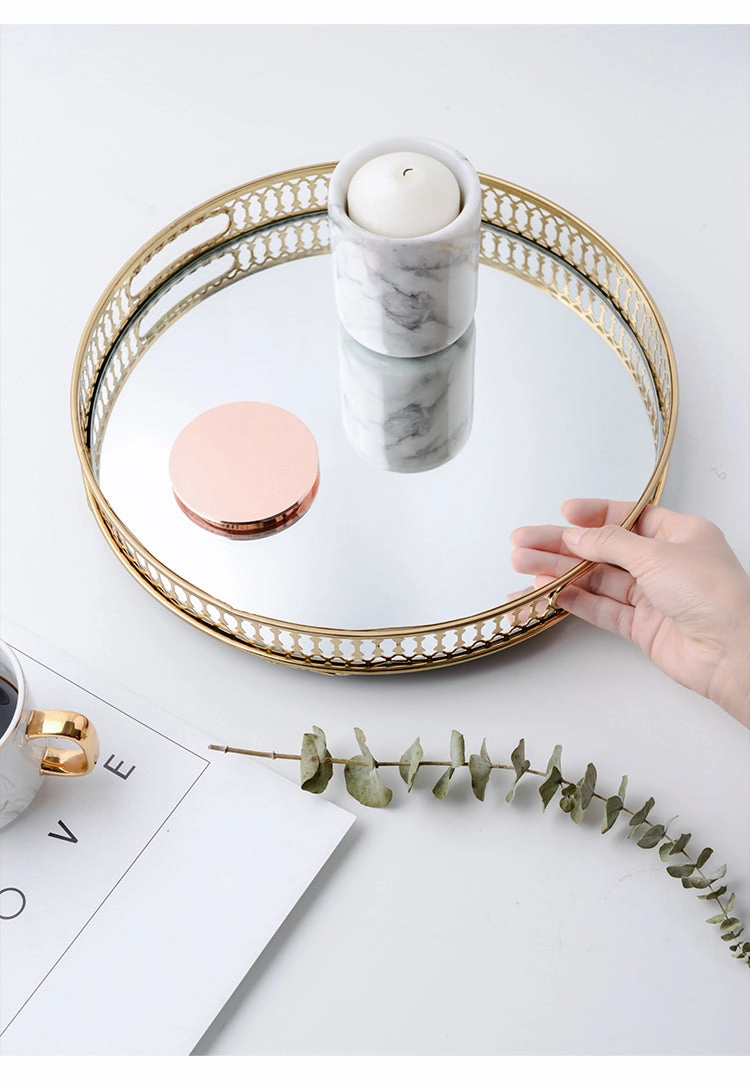 Round Vintage Gold Mirrored Tray SALE