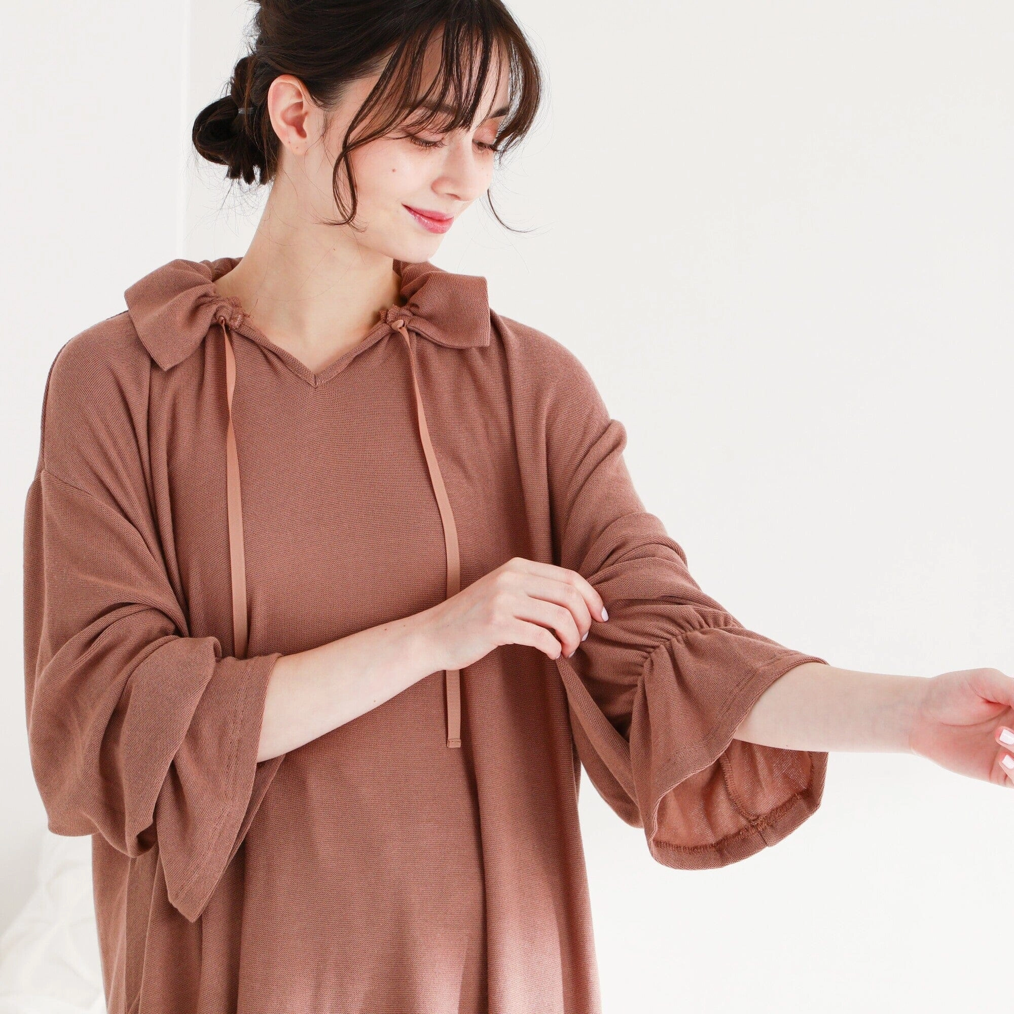 Ruffle Collar Knit Pajama Brown