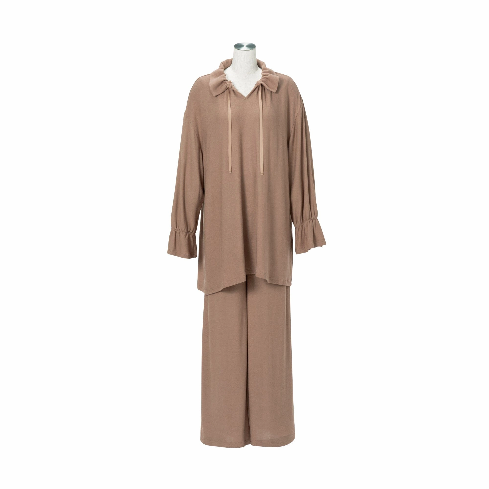 Ruffle Collar Knit Pajama Brown