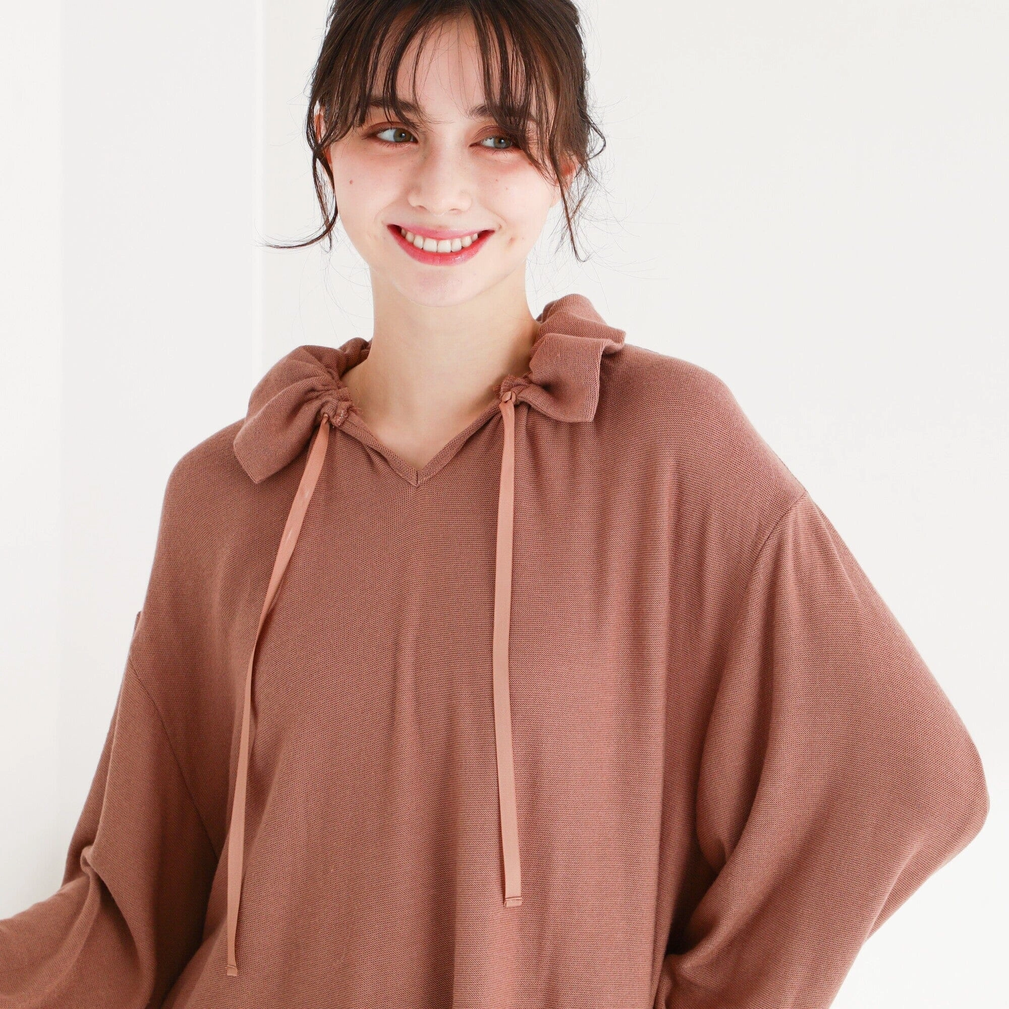 Ruffle Collar Knit Pajama Brown
