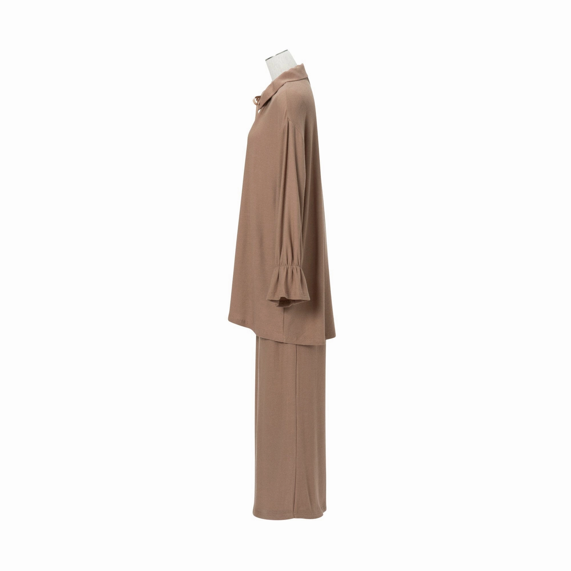Ruffle Collar Knit Pajama Brown