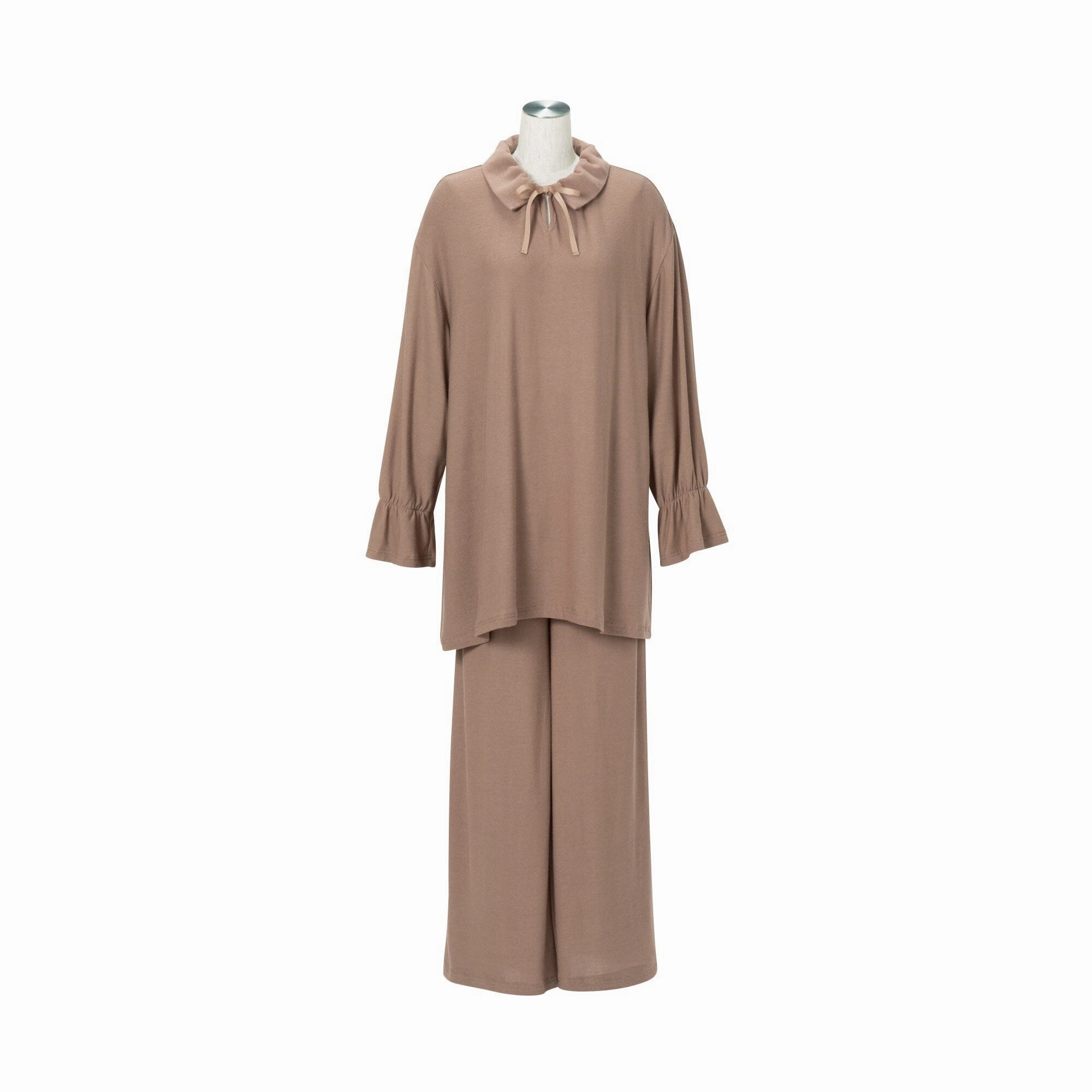 Ruffle Collar Knit Pajama Brown