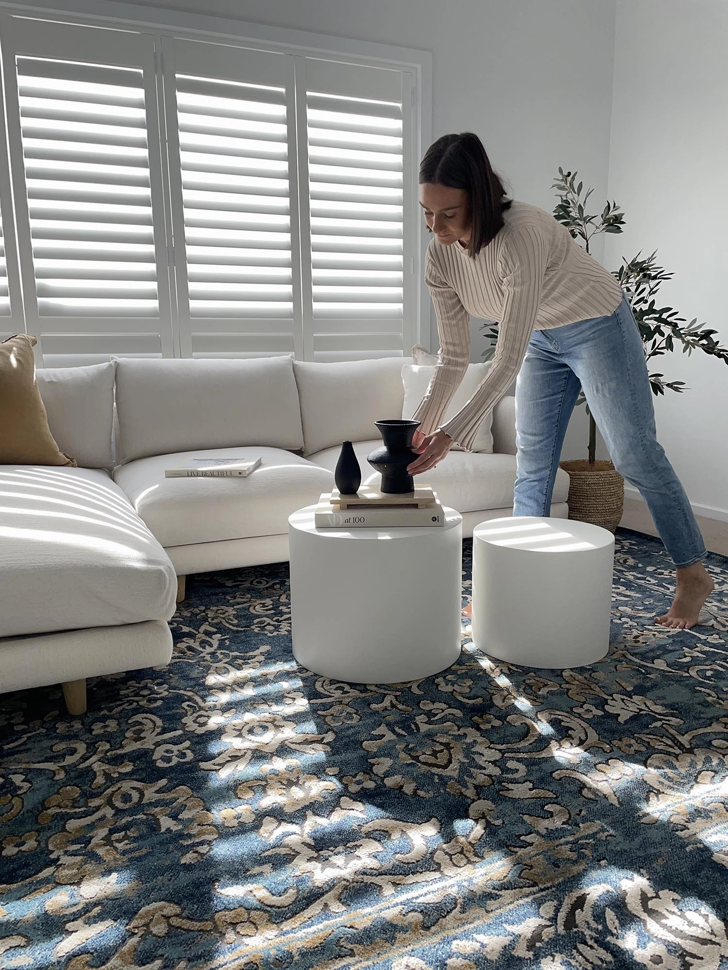 Sadira Blue And Beige Transitional Floral Motif Rug