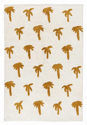 Saffron Mustard Brown Palm Tree Cotton Washable Rugmodern color block patchwork rug