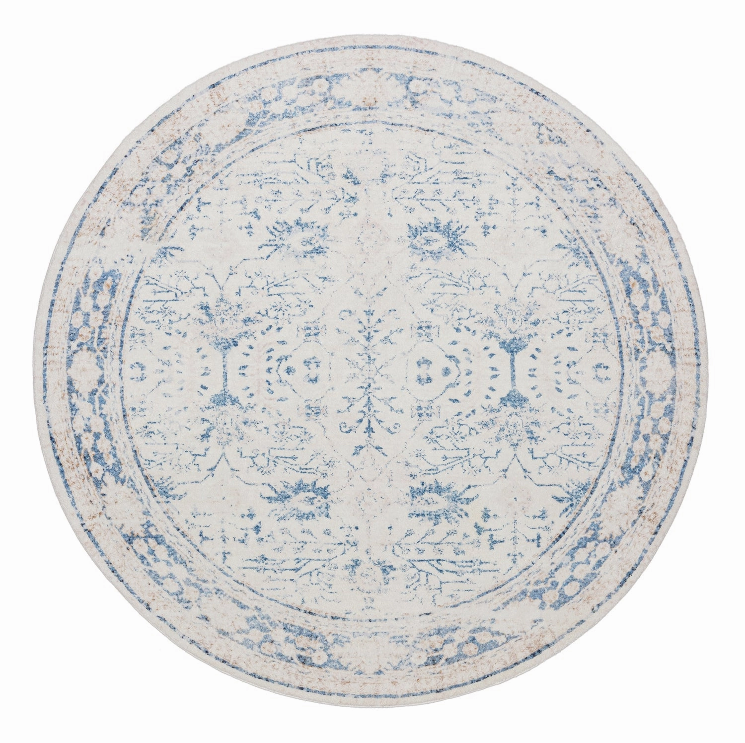 Sarafina Blue and Grey Distressed Washable Round Rugmodern color block patchwork rug