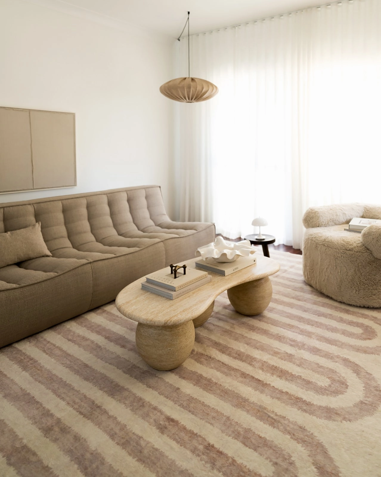 Sargola Ivory Curve Pattern Washable Rug