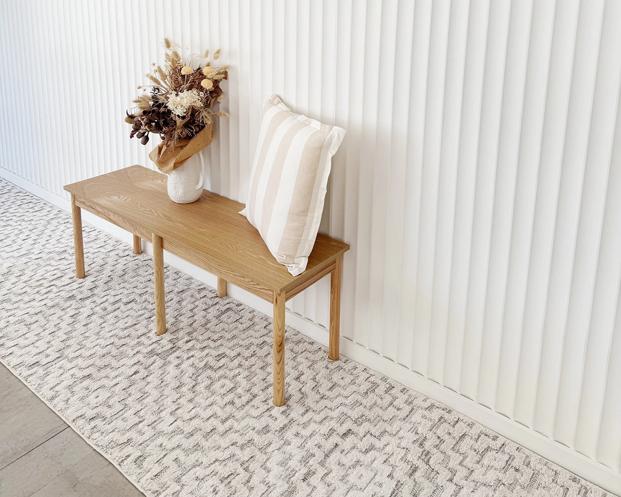 Sarita Ivory and Grey Geometric Textured Runner Rug