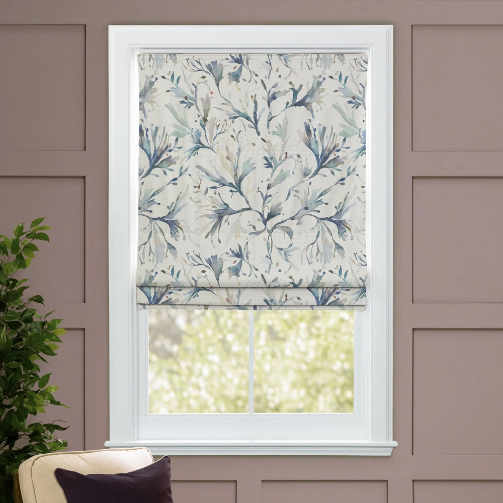 Seaweed Printed Cotton Made to Measure Roman Blinds Slate