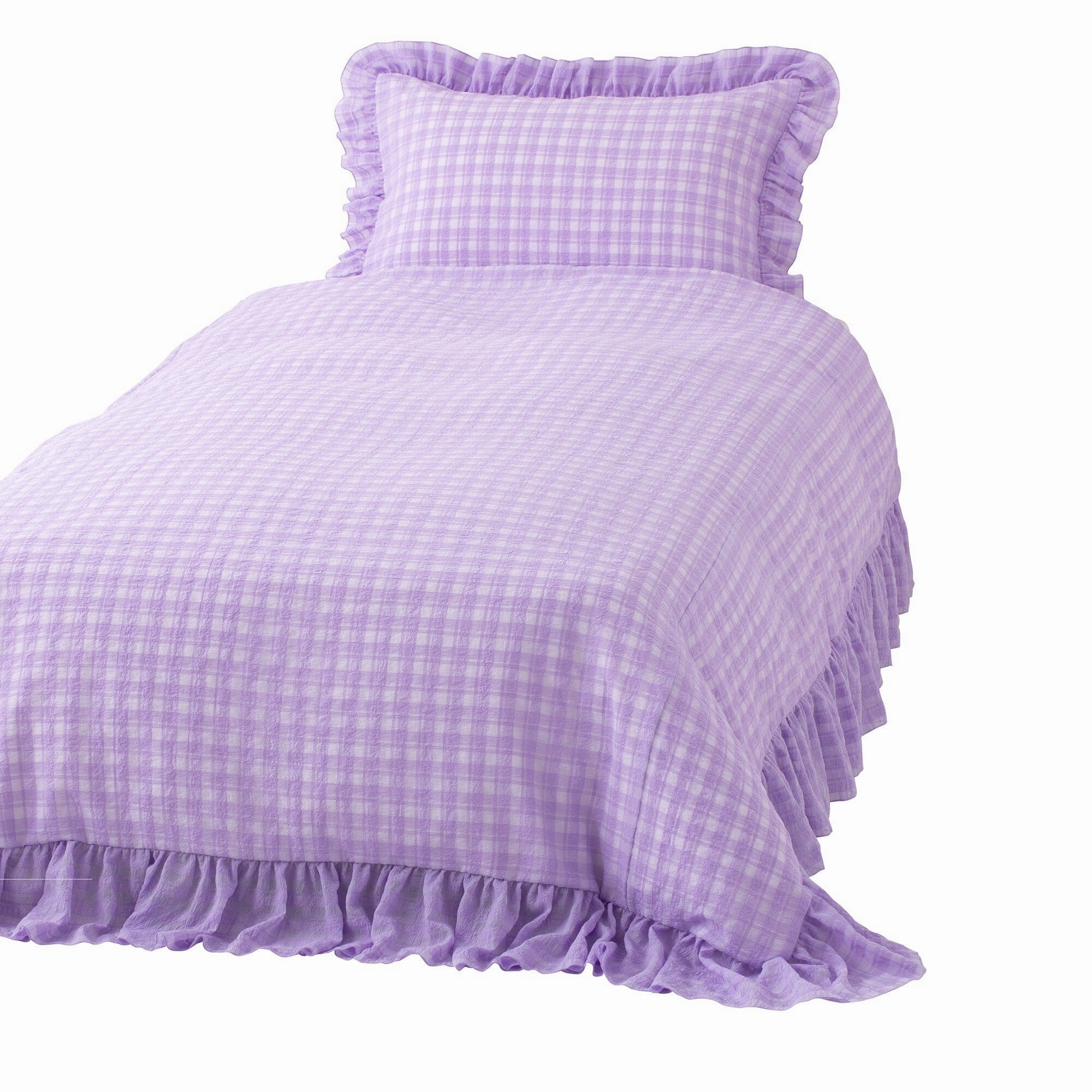 Sheer Check Ruffle Comforter Single Purplebedding sets ,throw blankets 