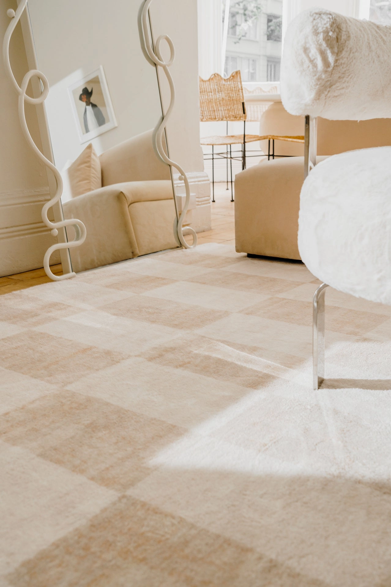 Shira Neutral Beige Checkered Washable Rug
